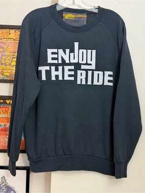 Aviator Nation Black Crewneck Sweatshirt with White 'Enjoy The Ride' Print LARGE